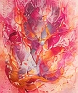 Abstraktes Seelenbild in Magenta- und Kupfertönen